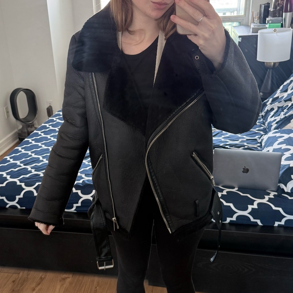 Zara Black Motorcycle Jacket with Asymmetrical Zipper
